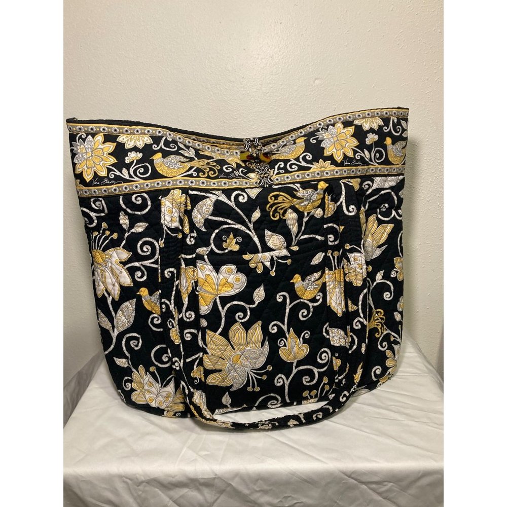 Vera Bradley Large Diaper Bag/Tote Floral Bird Theme Black/Yellow/Cream